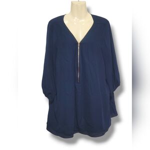 CITY CHIC - XL Blue Brass Zipper Front Blouse